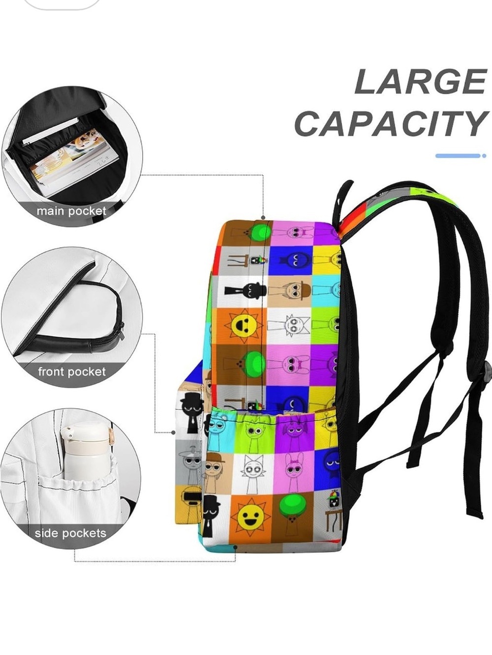 Kids Colorful Character Patchwork Backpack - Multicolor - Picture 4 of 7